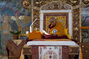 His Holiness the Dalai Lama giving the third day of the 2013 Jangchup Lamrim Teachings (photo by Rio Helmi)